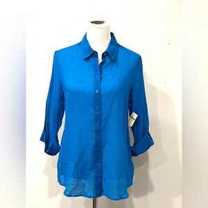 NWT Coldwater Creek Linen Blend Blue Top Size 12